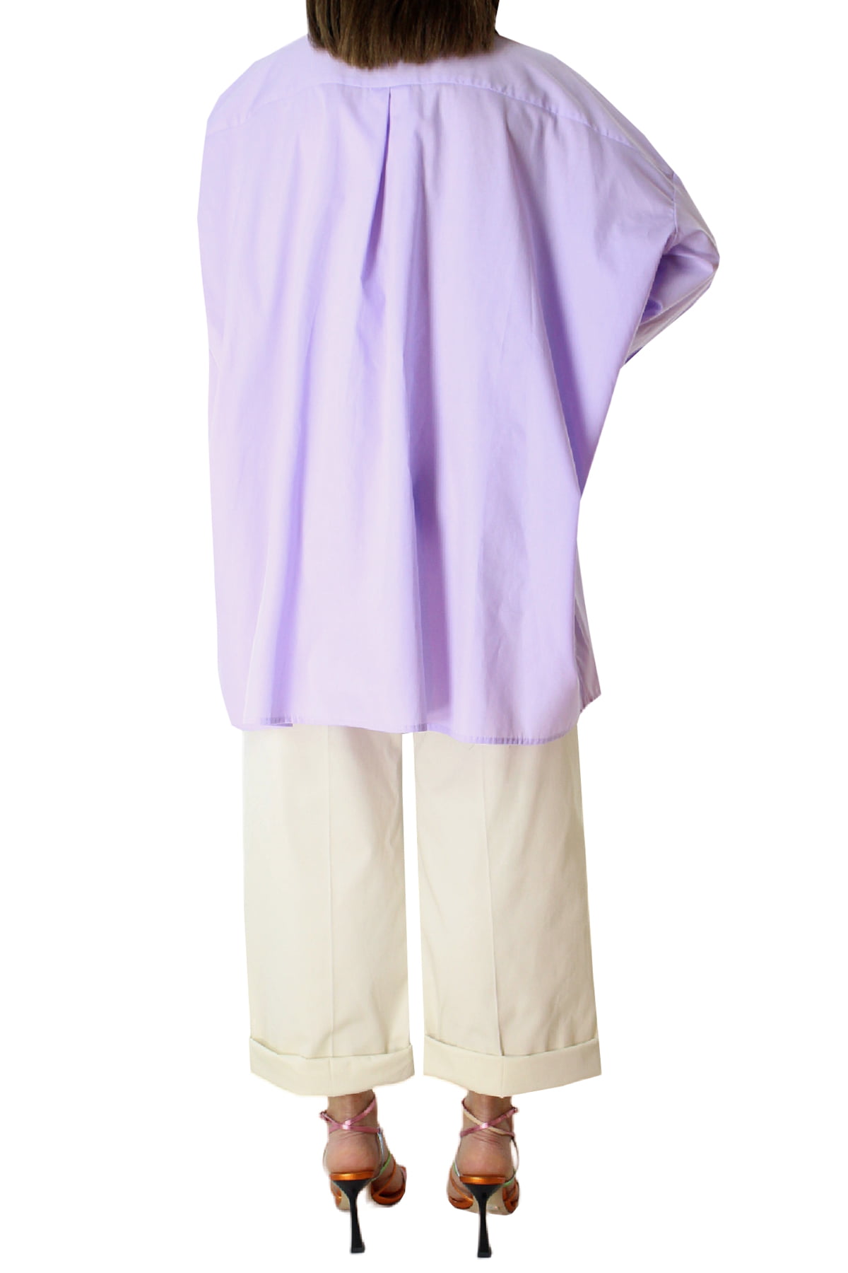 Camicia donna in cotone lunga vestibilita oversize con tasca sul davanti