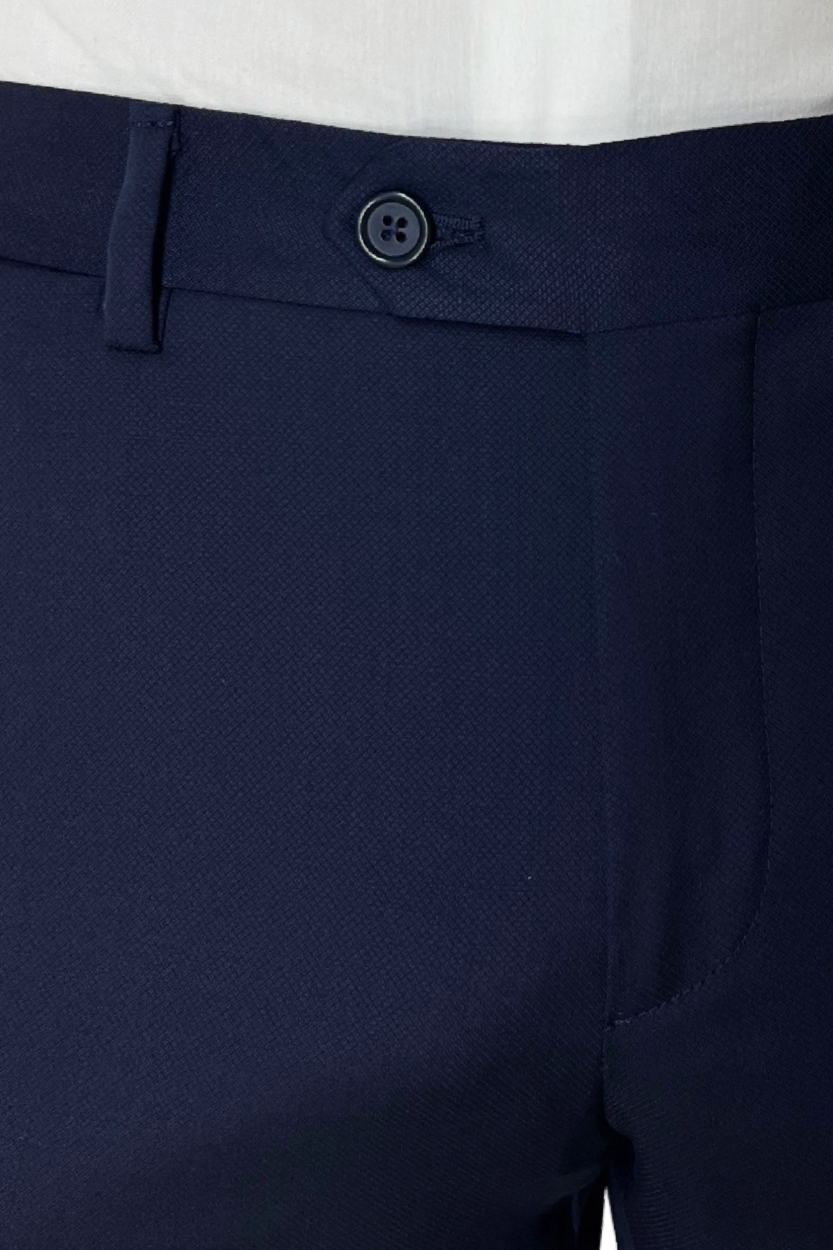 Pantalone uomo Blu Navy nido d'ape tasca america in fresco lana 100% Vitale Barberis Canonico