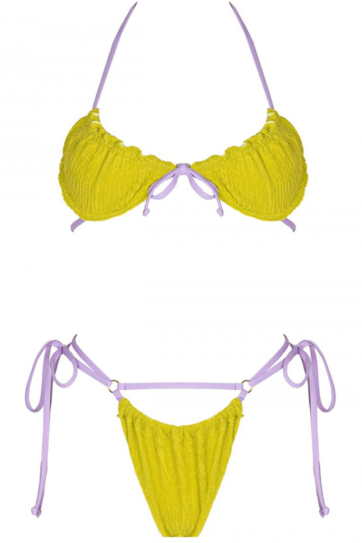 Bikini donna flower con top arricciato con ferretto slip sgambato a brasiliana chiusura con lacci