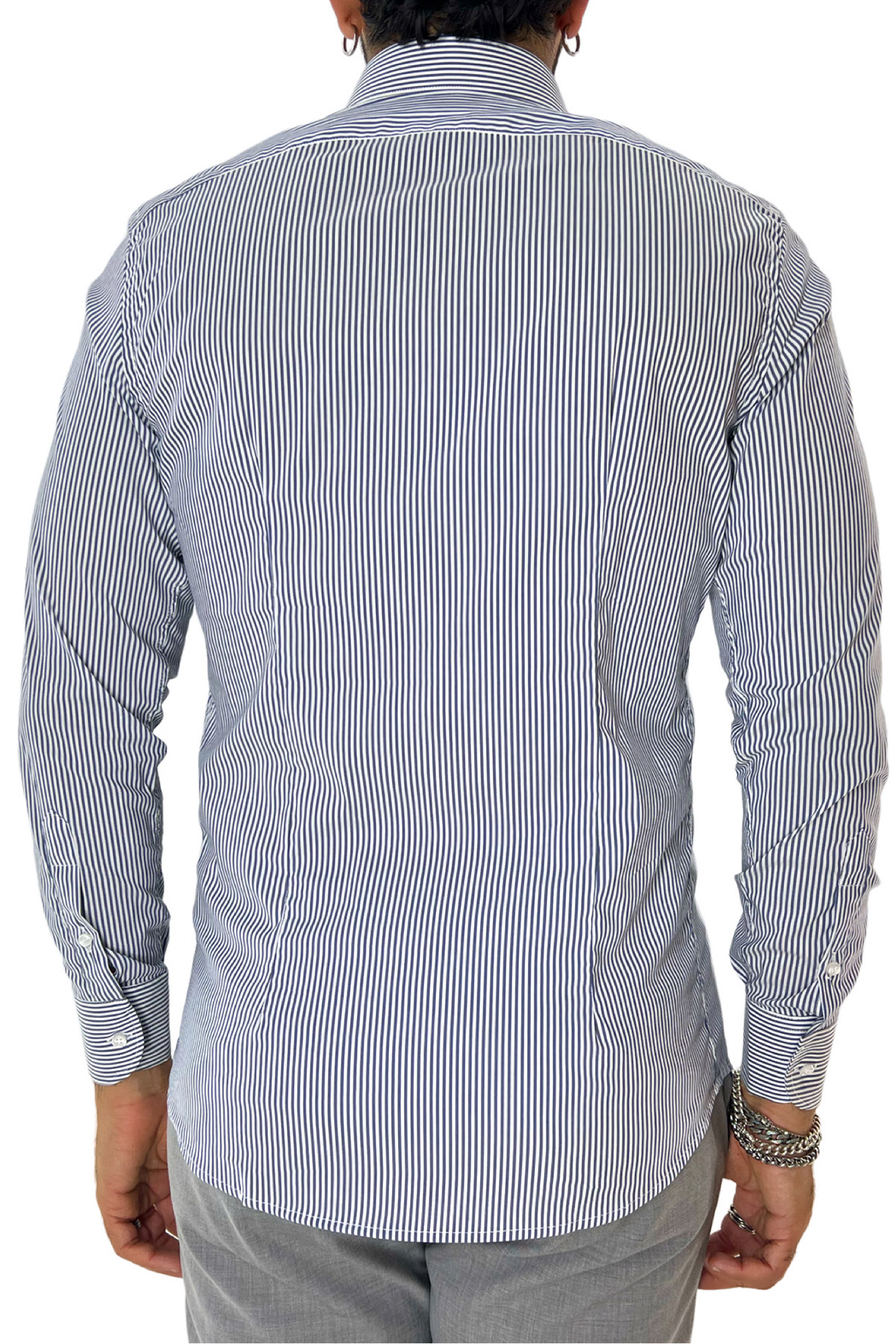 Camicia Uomo riga larga 100% cotone collo semi francese Regular Fit made in italy Casual e Elegante