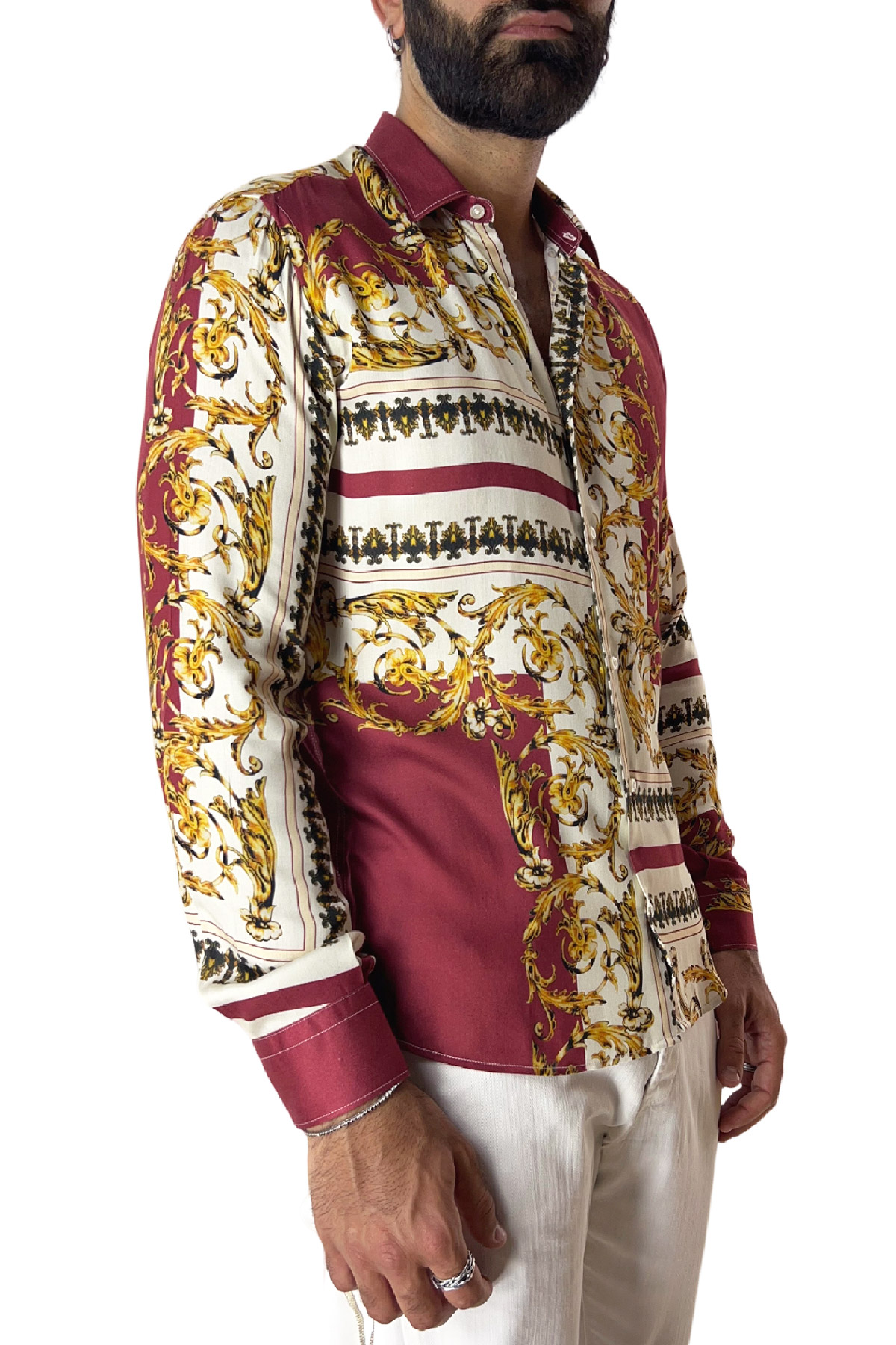 Camicia Uomo In Viscosa fantasia barocca Bordeaux vestibilita comoda Collo Italiano Carillo Moda Abbigliamento uomo e donna scarpe e accessori