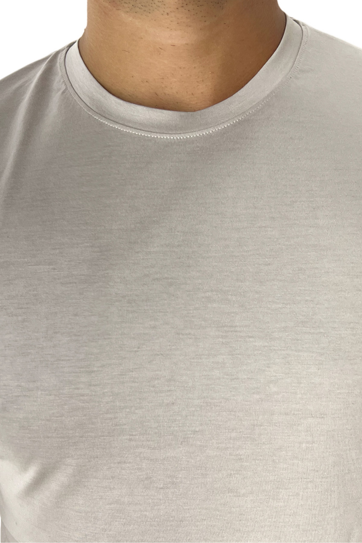 T-shirt da uomo beige in cotone 100% Filo di scozia slim fit tinta unita Made In Italy