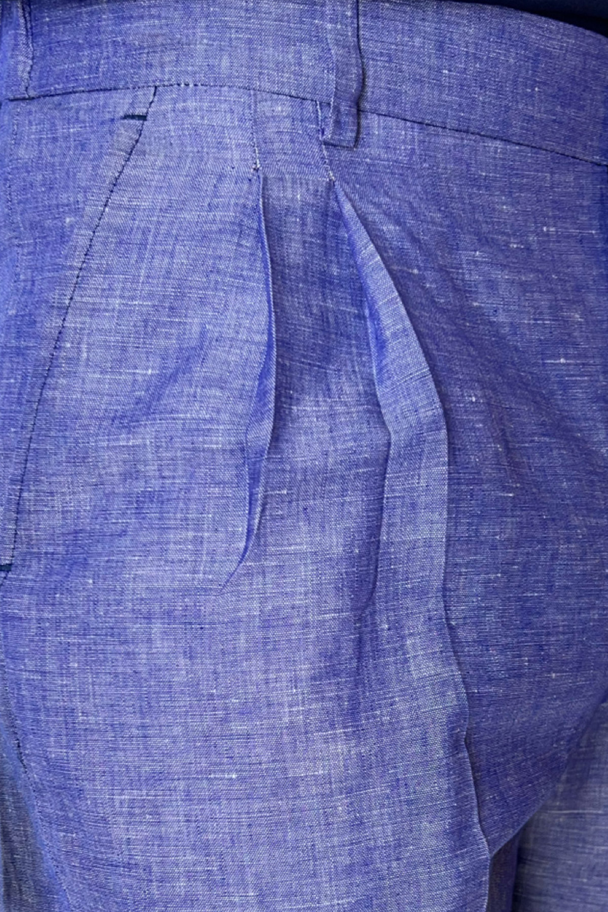 Bermuda uomo royal blu in lino e cotone con mezza coulisse doppia pinces e tasca america