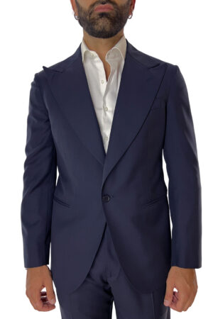 Giacca uomo monopetto navy blu rever a lancia larga in fresco lana 120's Holland & Sherry