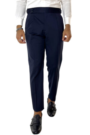 Pantalone uomo navy blu vita alta doppia pinces in fresco lana super 130's Vitale Barberis Canonico