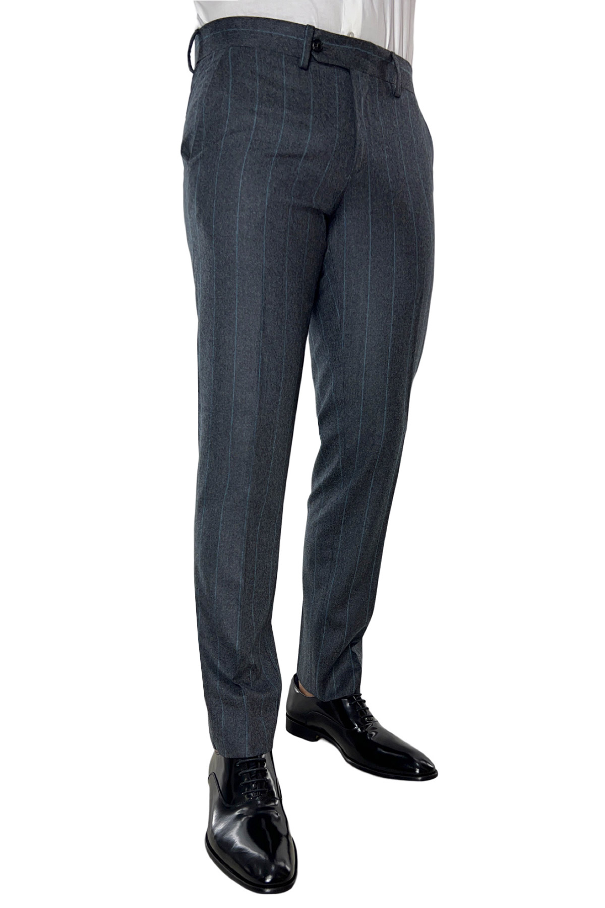 Pantalone uomo gessato grigio in lana 100% Vitale Barberis Canonico tasca america orlo a mano