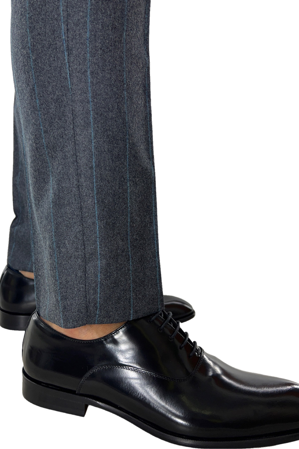 Pantalone uomo gessato grigio in lana 100% Vitale Barberis Canonico tasca america orlo a mano