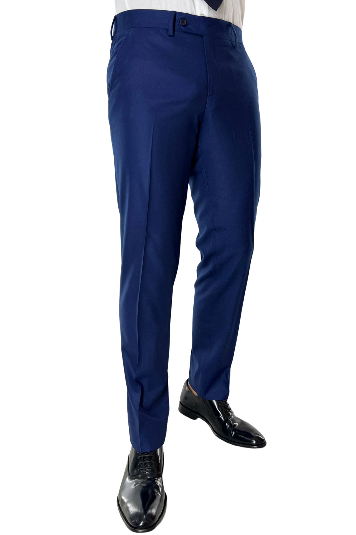 Pantalone uomo royal blu in lana Holland & Sherry tasca america orlo a mano