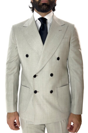 Giacca uomo Doppiopetto beige in lana Flanella Vitale Barberis Canonico slim fit rever largo sartoriale