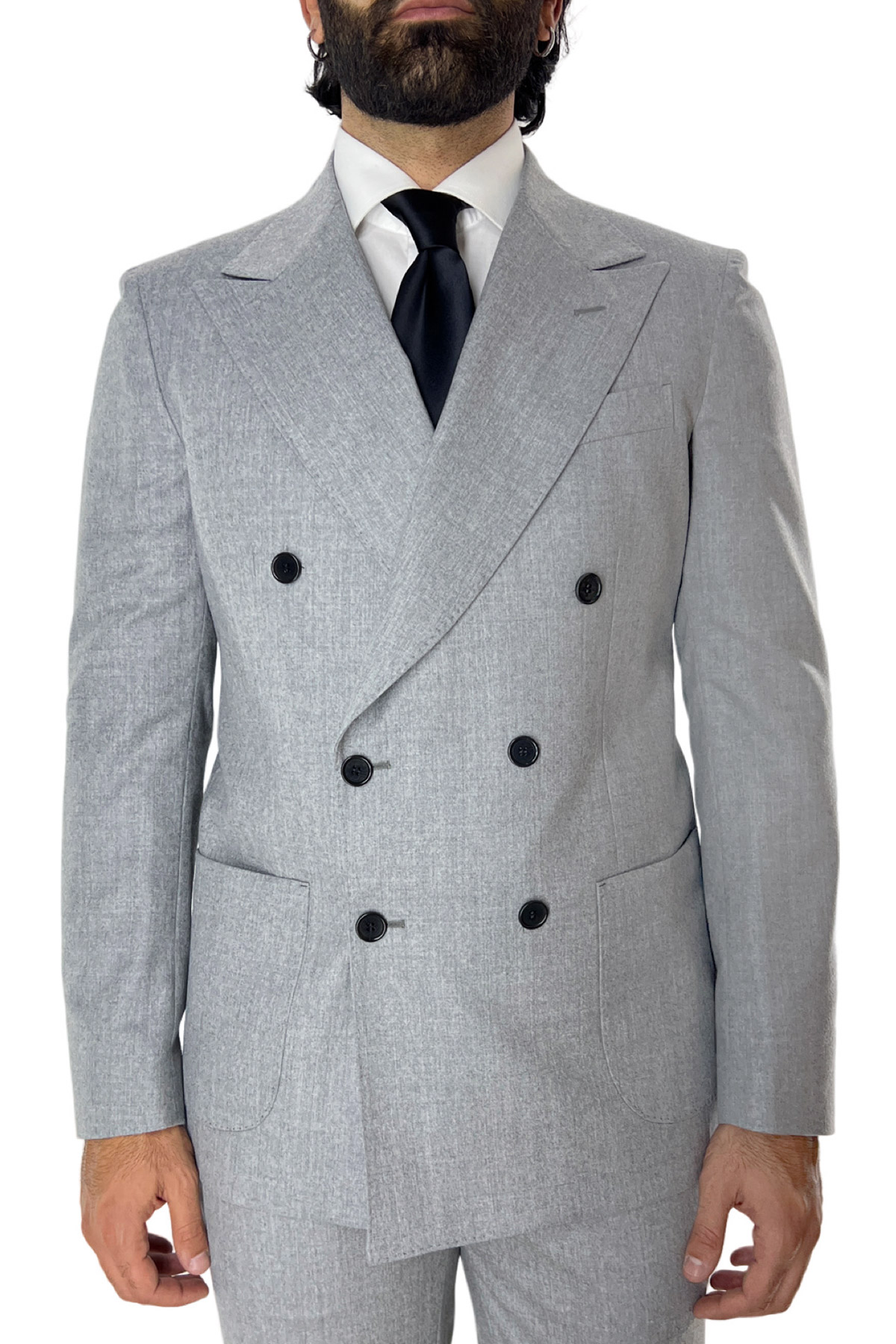 Giacca uomo doppiopetto grigio chiaro in lana sartoriale slim fit rever largo vitale barberis canonico.