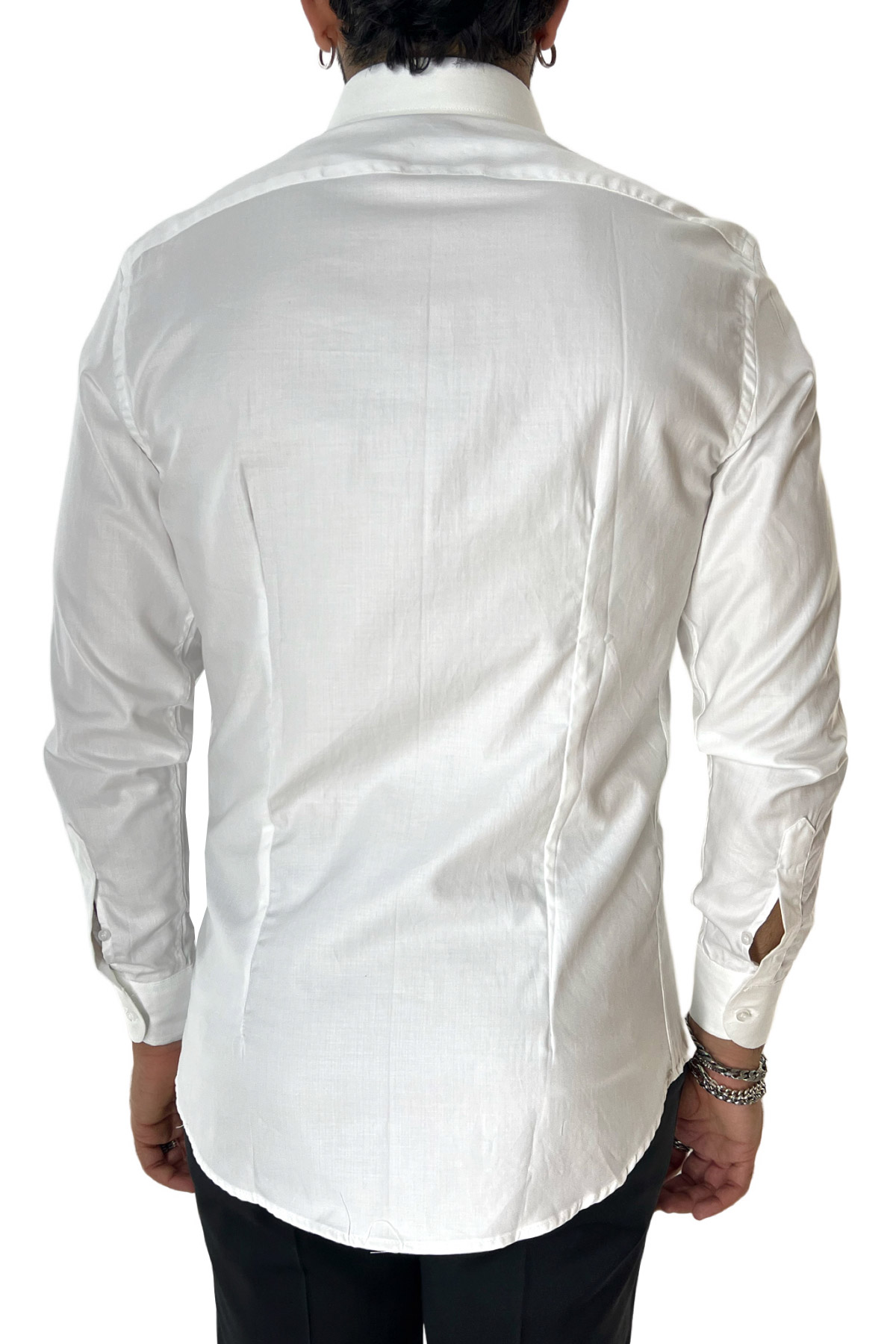 Camicia Uomo slim fit 100% cotone morbido effetto spigato tono su tono Collo semi francese tinta unita