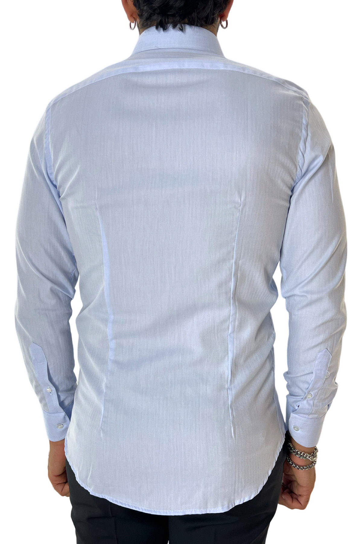 Camicia Uomo slim fit 100% cotone morbido effetto spigato tono su tono Collo semi francese tinta unita