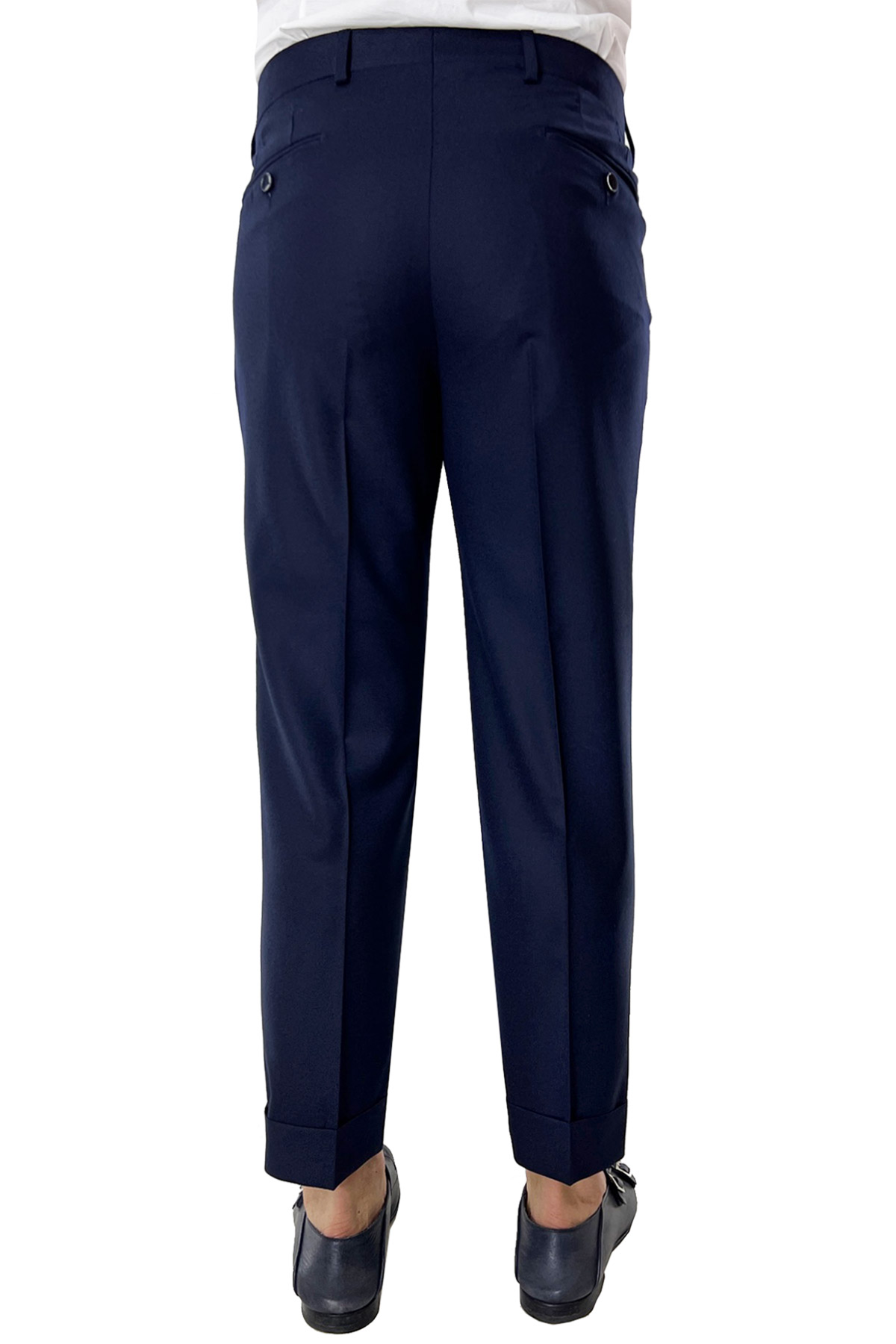 Pantalone uomo navy blu vita alta tasca america in lana flanella con doppia pinces Vitale Barberis Canonico
