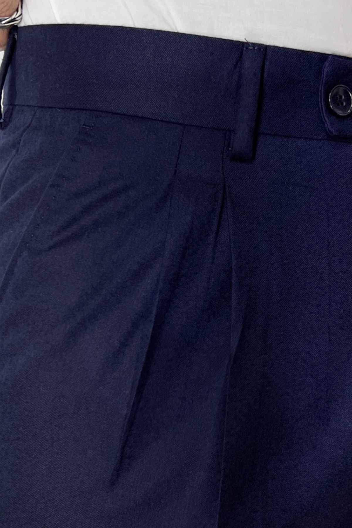 Pantalone uomo navy blu vita alta tasca america in lana flanella con doppia pinces Vitale Barberis Canonico
