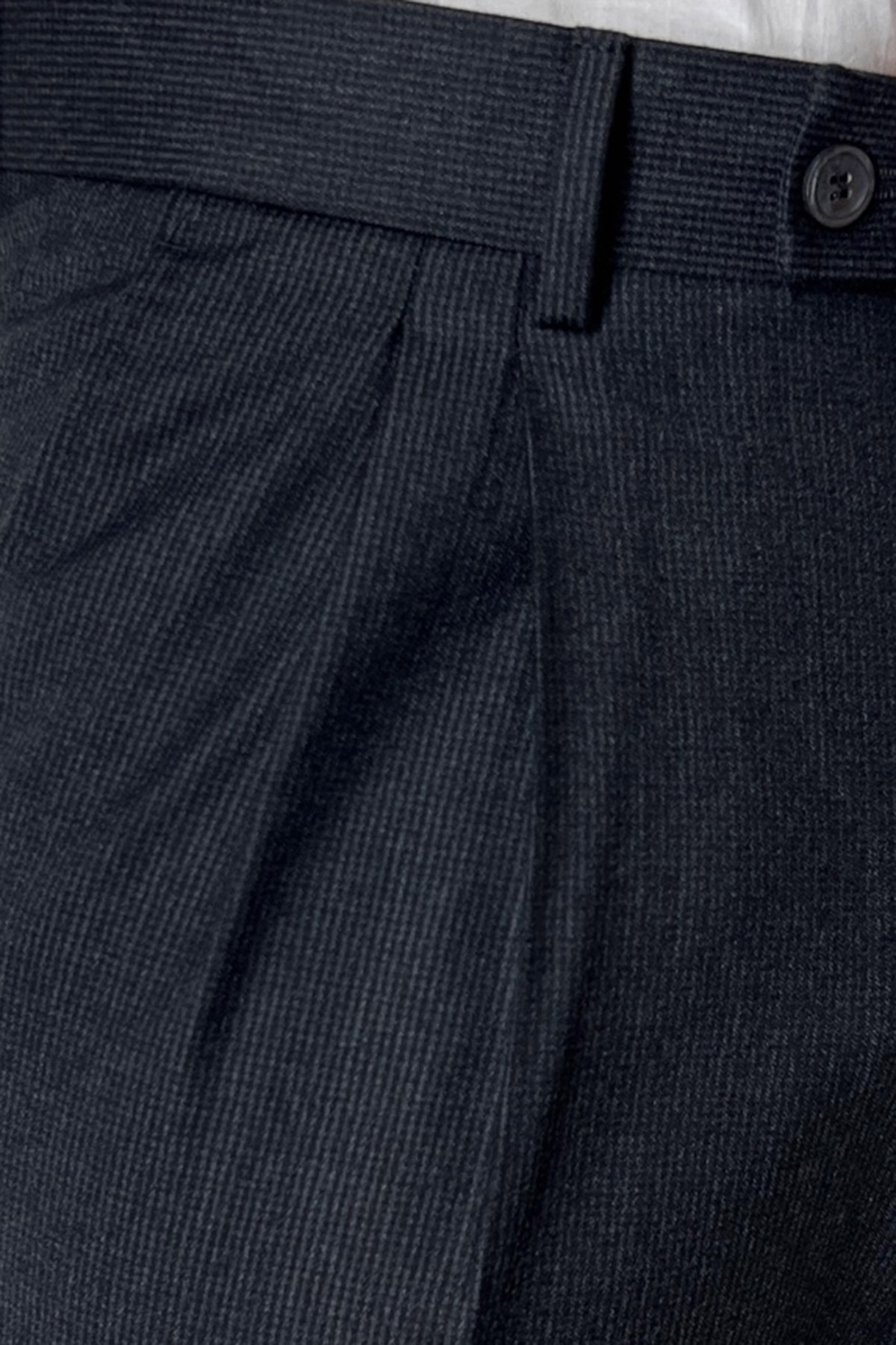 Pantalone uomo grigio fantasia pied de poule vita alta tasca america in lana flanella con doppia pinces
