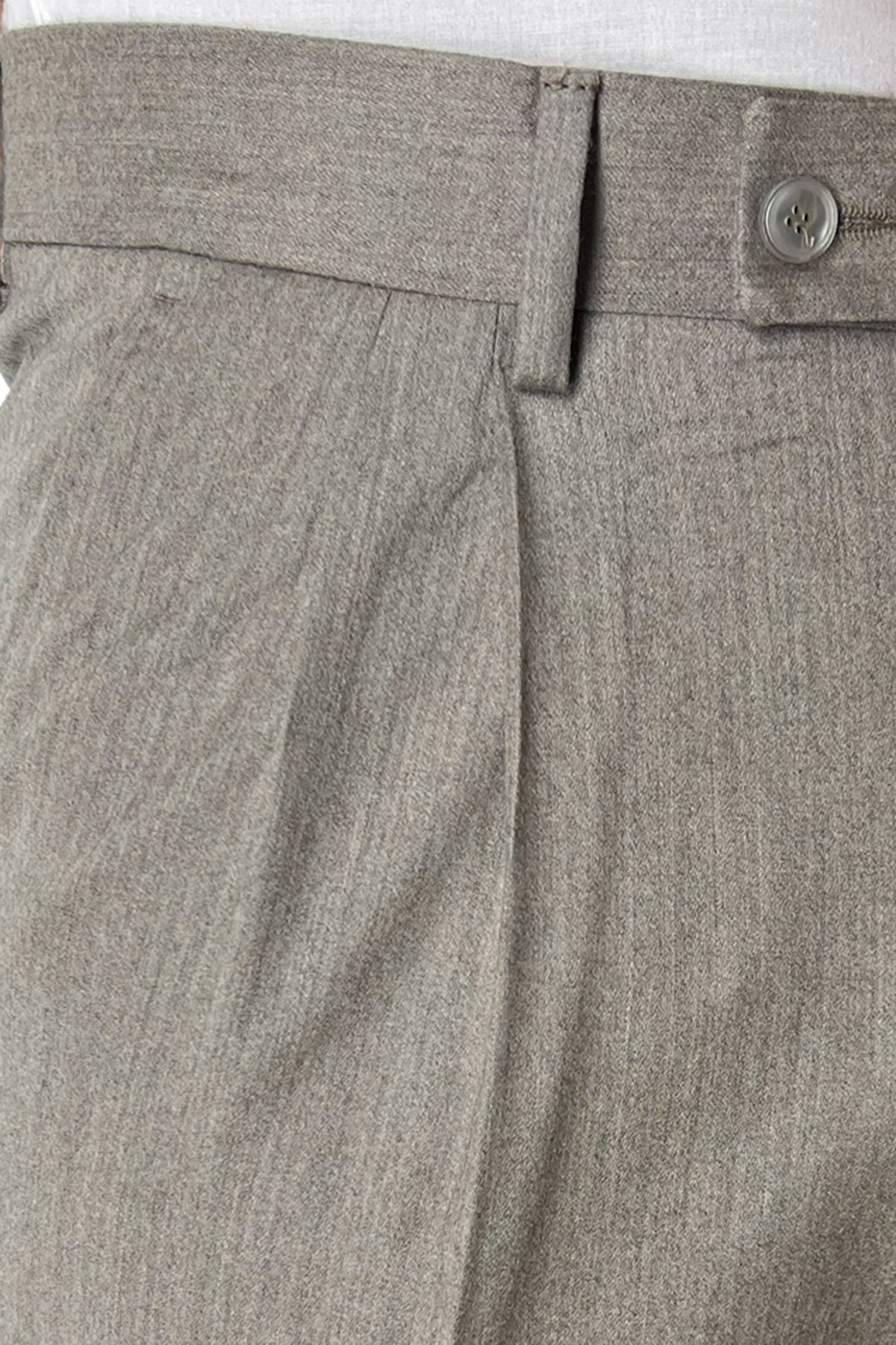 Pantalone uomo beige vita alta tasca america in lana flanella con doppia pinces