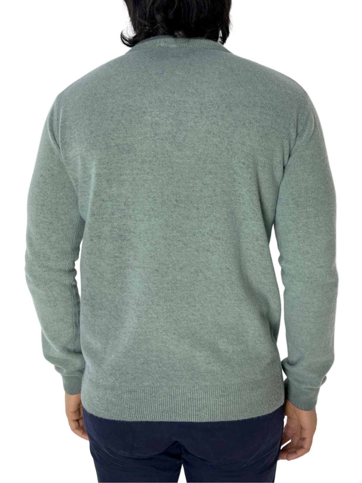 Maglione collo alto da uomo verde stone wash in lana made in italy tinta unita