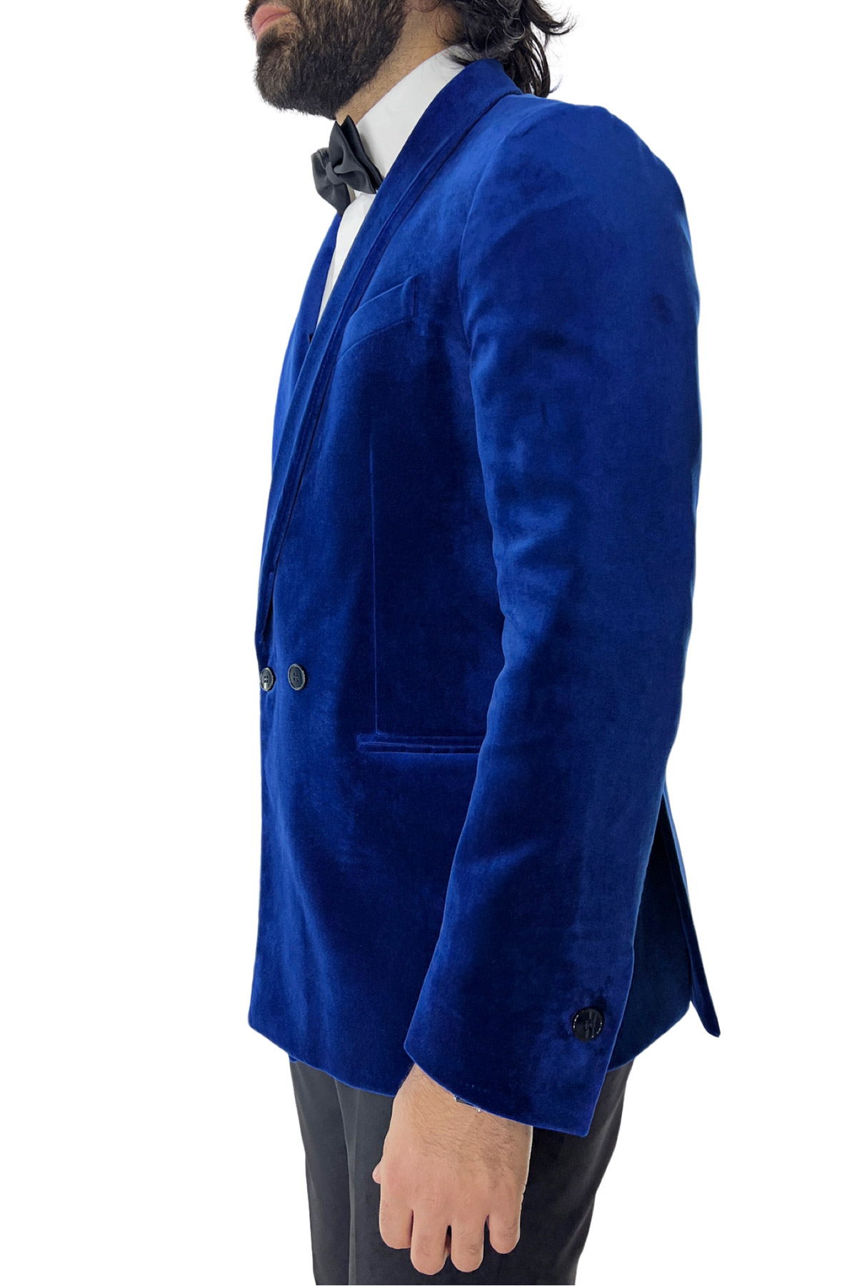 Giacca uomo doppiopetto royal blu in velluto liscio Holland