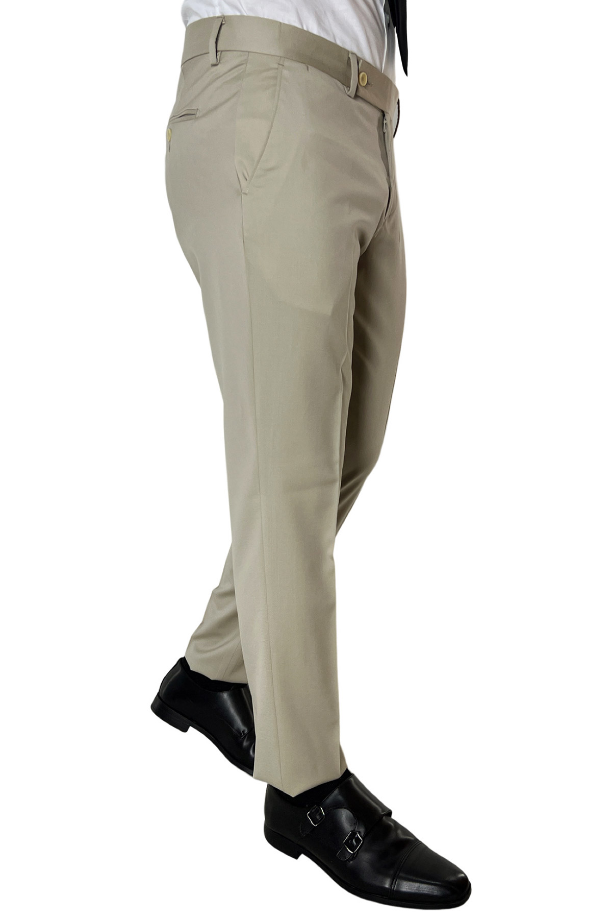 Pantalone uomo beige tasca america in fresco lana super 130's Vitale Barberis Canonico