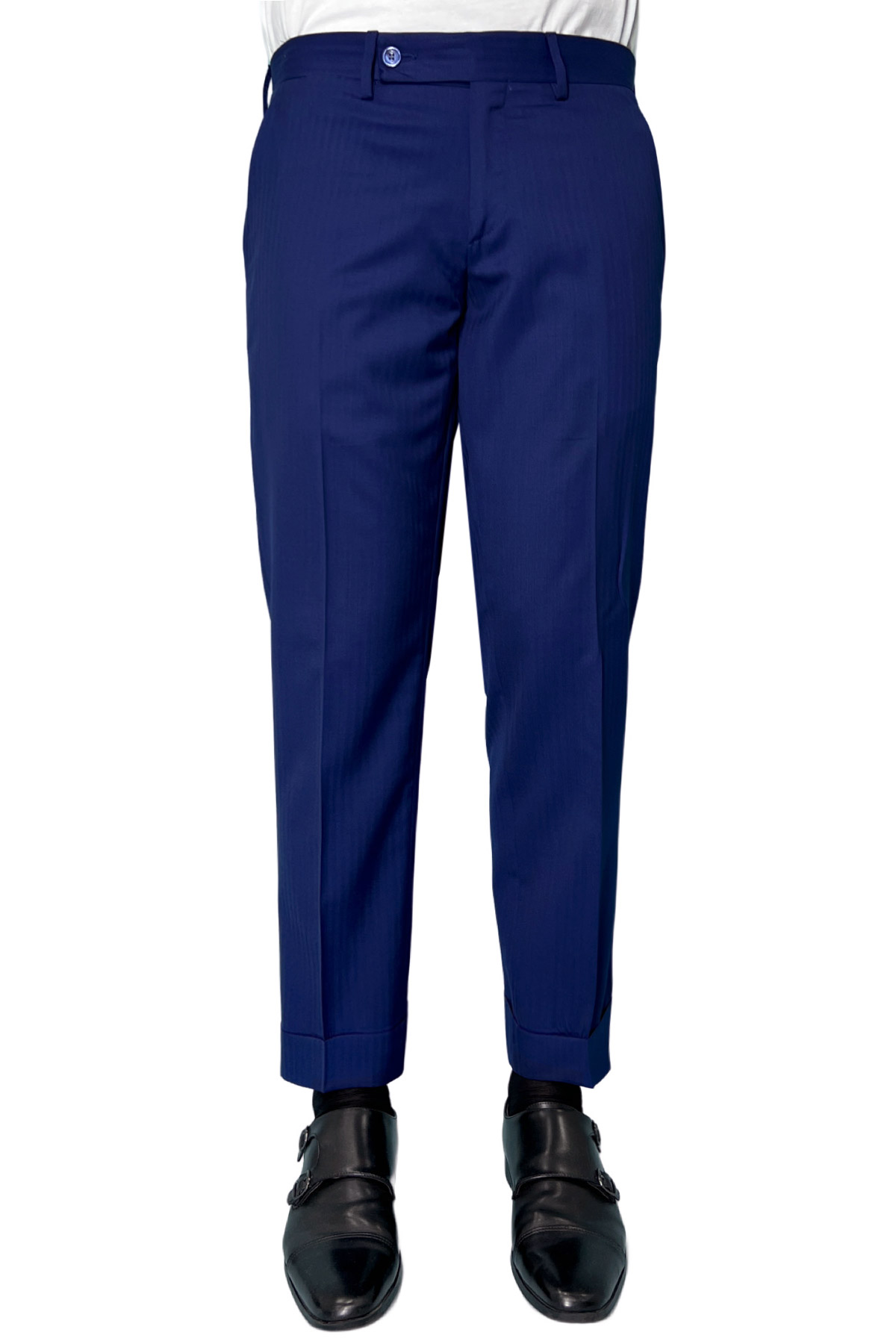 Pantalone uomo royal blu tasca america in fresco lana e seta Solaro Holland & Sherry