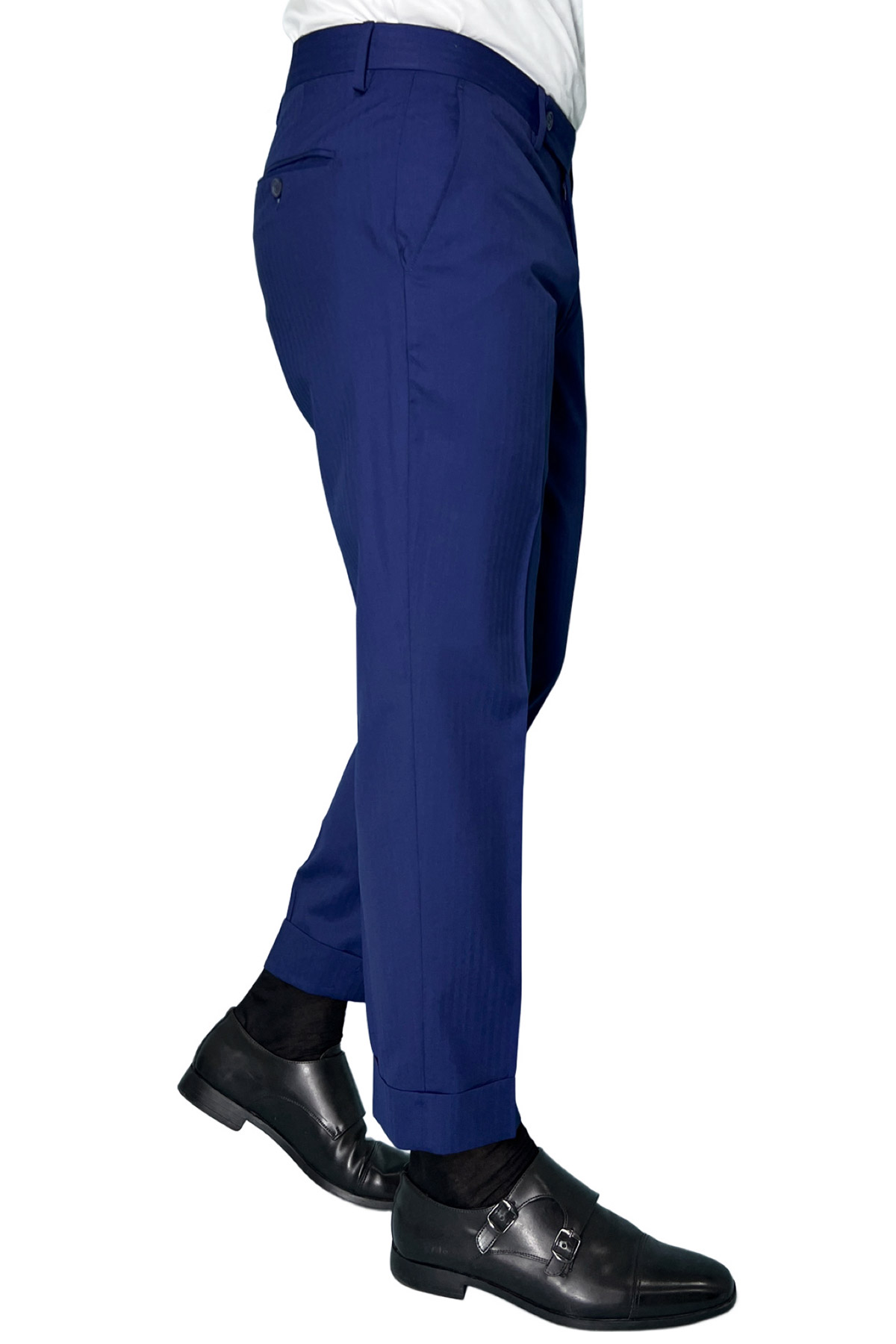 Pantalone uomo royal blu tasca america in fresco lana e seta Solaro Holland & Sherry