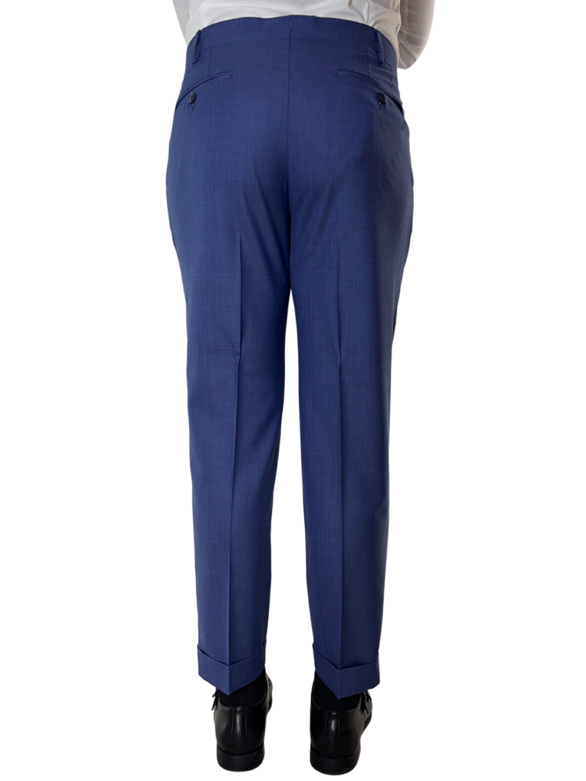 Abito uomo denim con giacca monopetto e pantalone vita alta doppia pinces fresco lana super 140’s Holland & Sherry