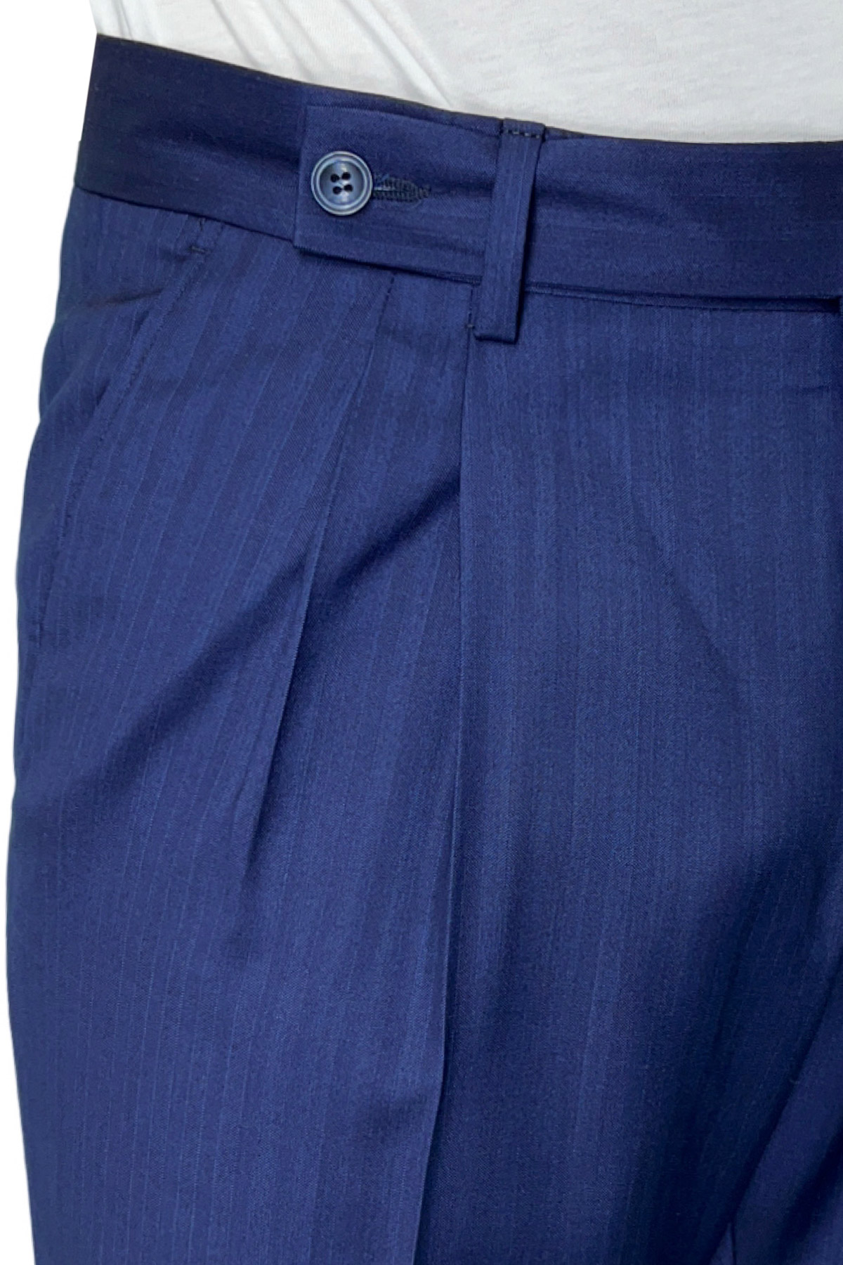 Pantalone uomo royal blu chiusura prolungata doppia pinces in fresco lana e seta Solaro Vitale Barberis Canonico