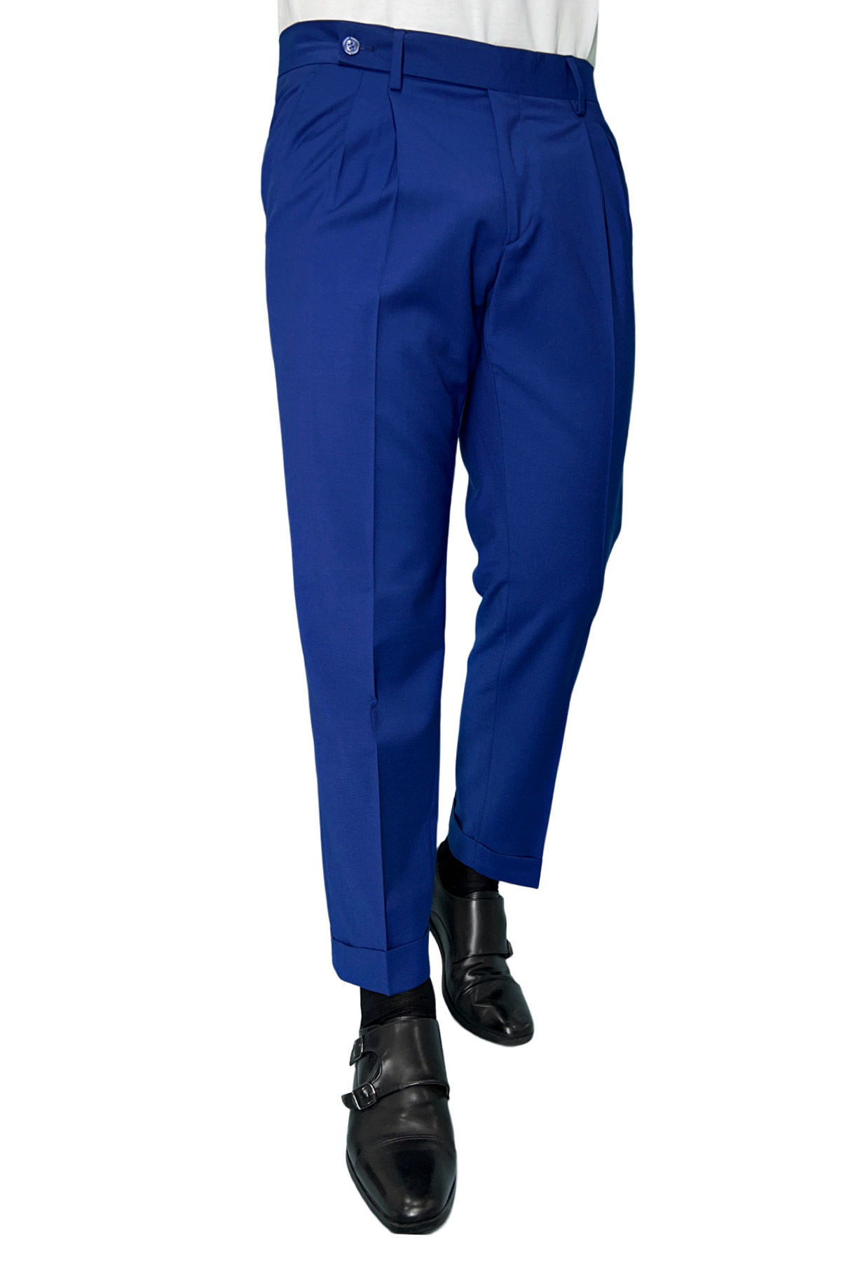 Abito uomo Doppiopetto Royal blu fresco lana elasticizzata Rever a lancia con pantalone con le pinces