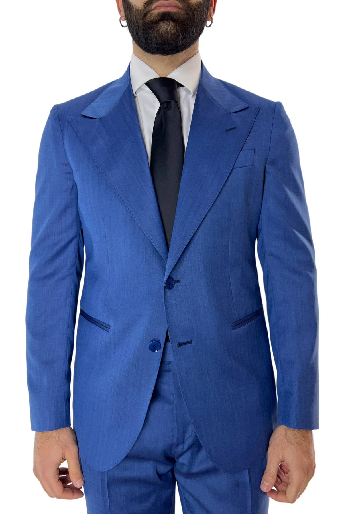 Abito uomo azzurro solaro con giacca monopetto e pantalone vita alta doppia pinces fresco lana Vitale Barberis Canonico