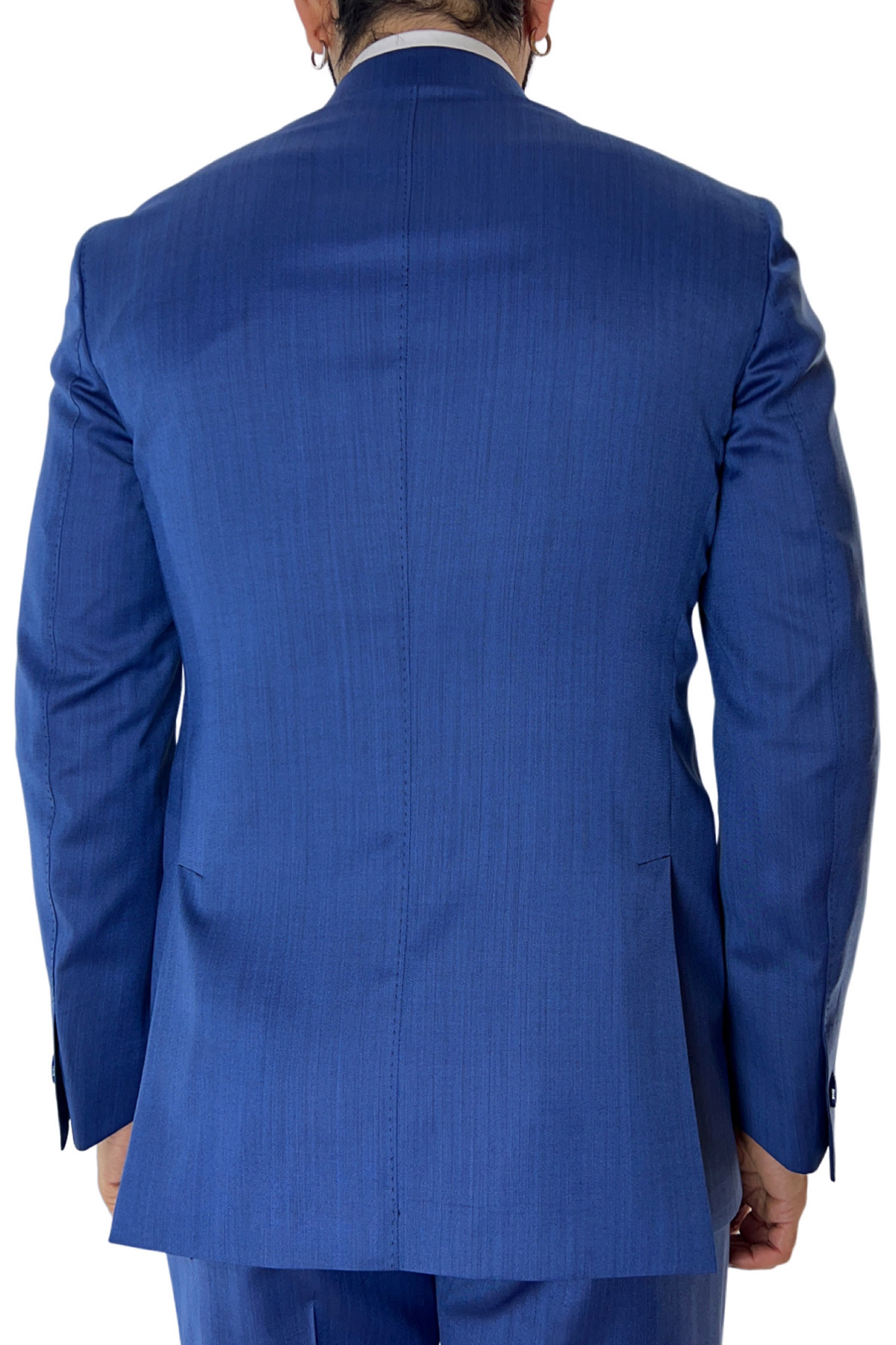 Abito uomo azzurro solaro con giacca monopetto e pantalone vita alta doppia pinces fresco lana Vitale Barberis Canonico