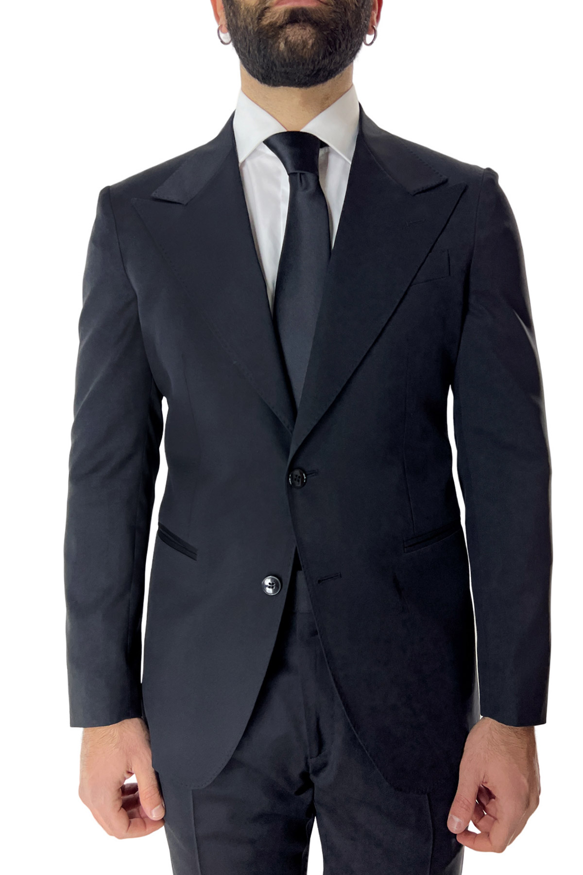 Abito uomo nero con giacca monopetto e pantalone vita alta doppia pinces fresco lana super 130’s Vitale Barberis Canonico