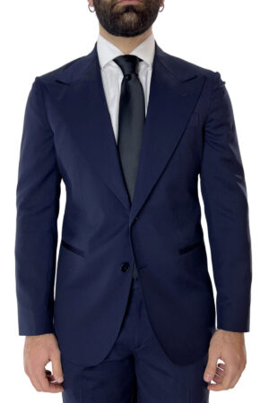 Giacca uomo monopetto navy blu fresco lana mista Rever a lancia