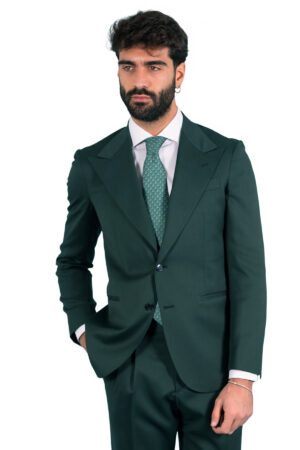 Giacca uomo monopetto verde bottiglia fresco lana super 130's Bristol Tessuti Rever a lancia