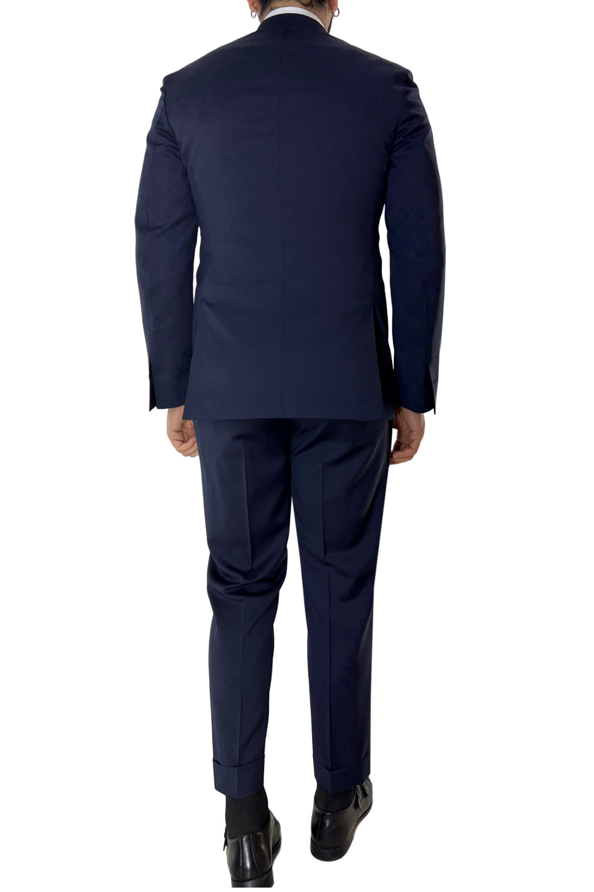 Abito uomo navy blu con giacca monopetto e pantalone vita alta doppia pinces fresco lana super 130’s Vitale Barberis Canonico
