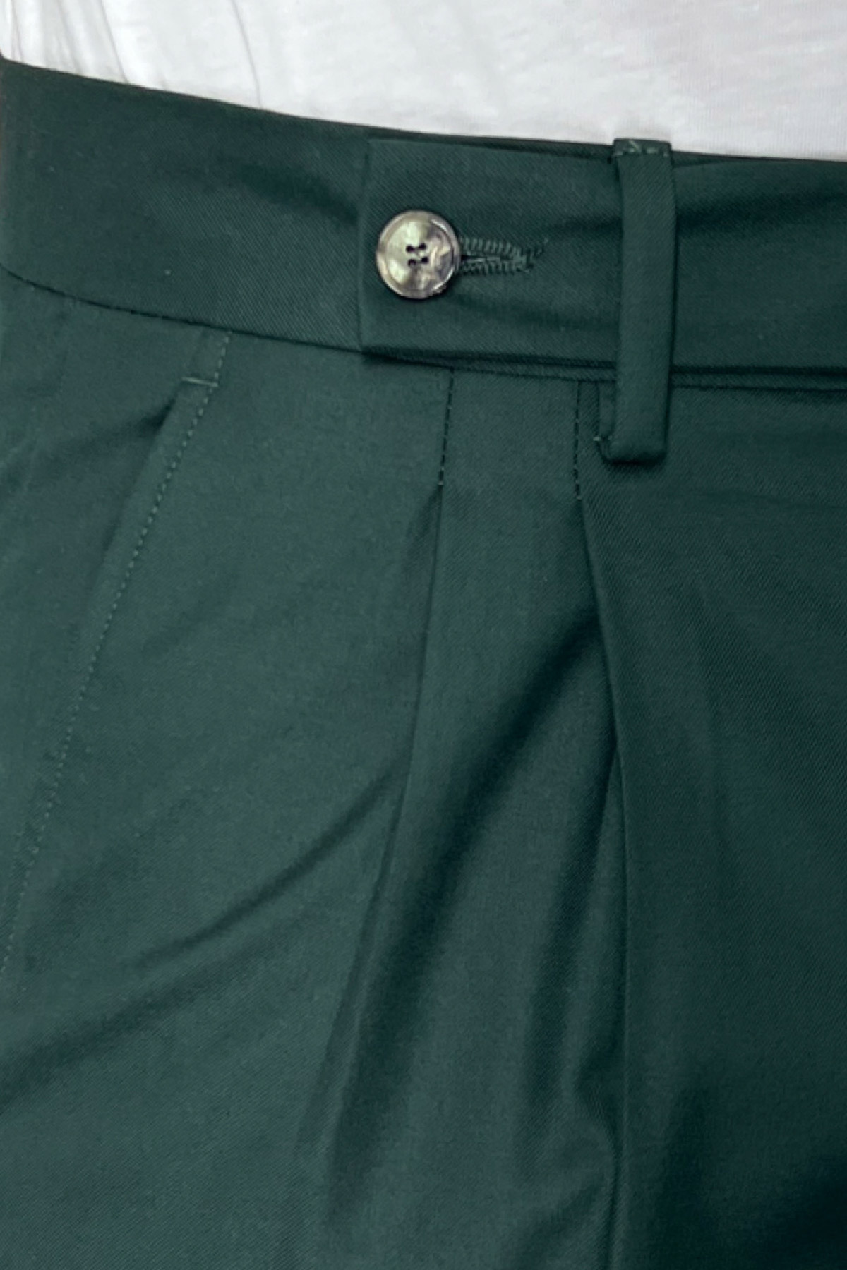 Pantalone uomo verde bottiglia chiusura prolungata doppia pinces in fresco lana super 140's Holland & Sherry