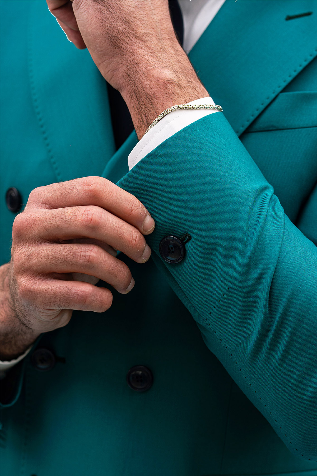 Abito uomo Doppiopetto verde menta fresco lana super 140’s Holland & Sherry Rever a lanciacon pantalone vita alta con fibbie