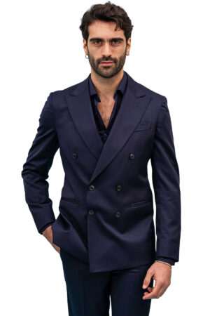 Giacca uomo Doppiopetto Navy blu fresco lana super 130's Vitale Barberis Canonico Rever a lancia