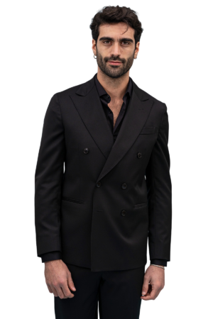 Giacca uomo Doppiopetto nera fresco lana super 130's Vitale Barberis Canonico Rever a lancia