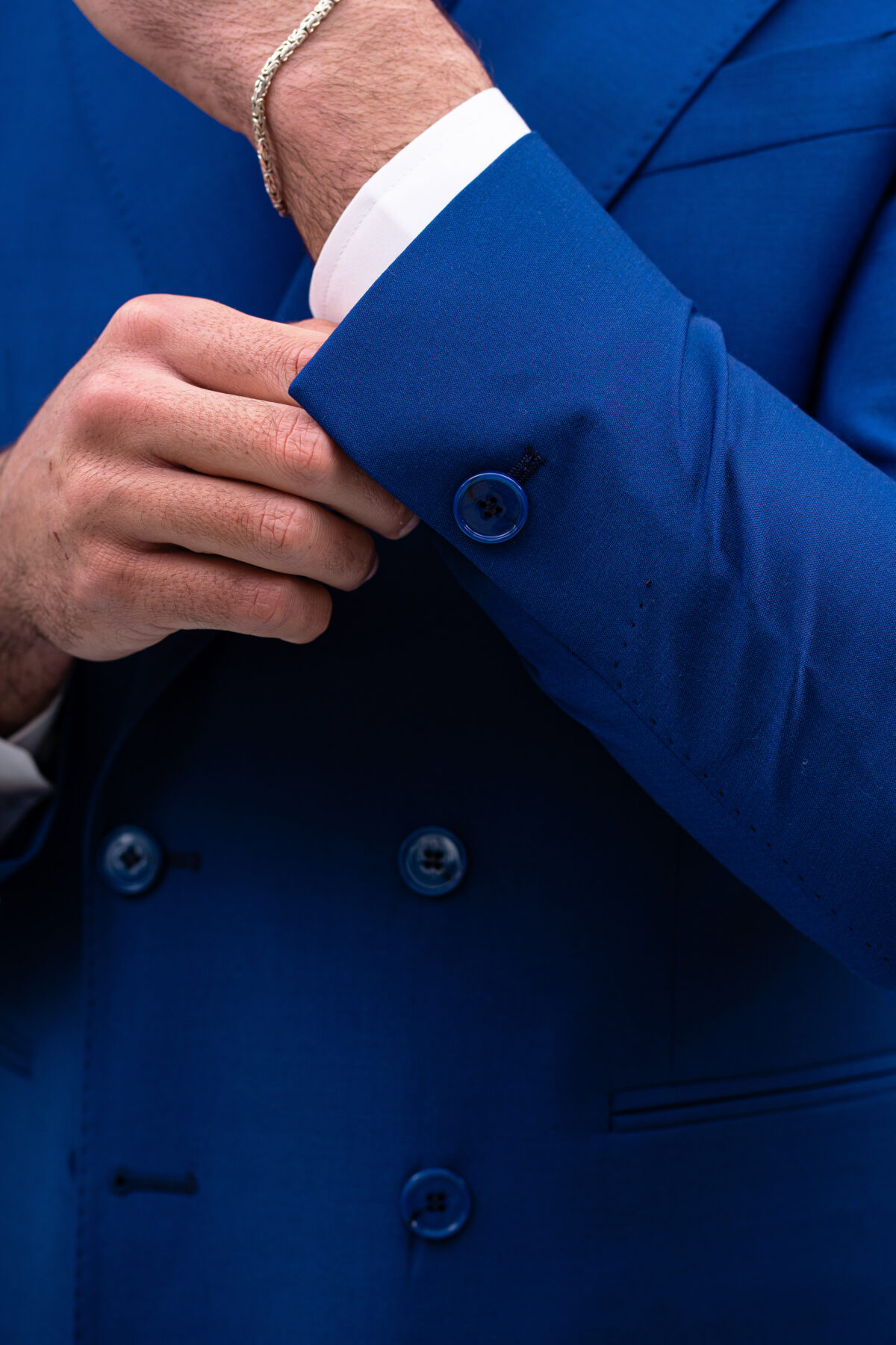 Abito uomo Doppiopetto Royal blu fresco lana elasticizzata Rever a lancia con pantalone con le pinces