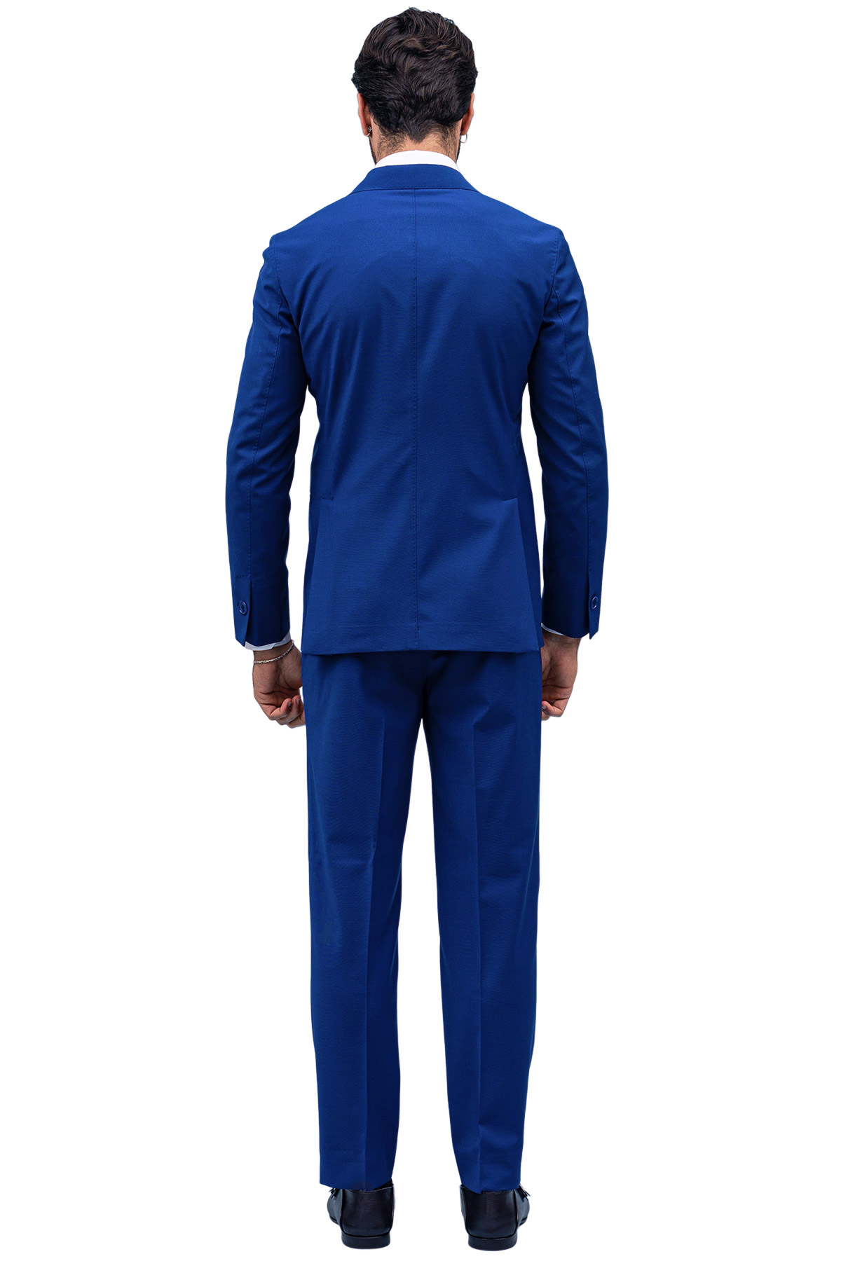 Abito uomo Doppiopetto Royal blu fresco lana elasticizzata Rever a lancia con pantalone con le pinces