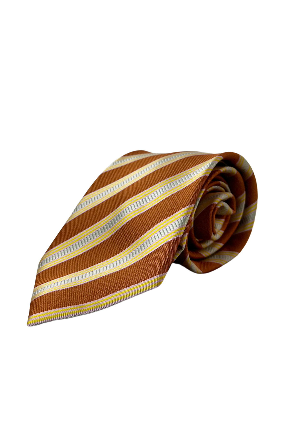 Cravatta uomo coccio e beige regimental 8cm da cerimonia elegante effetto seta