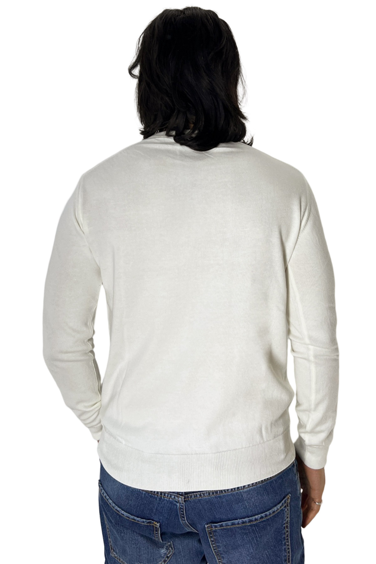 Maglioncino da uomo Bianco maniche lunghe 100% cotone di filo tinta unita