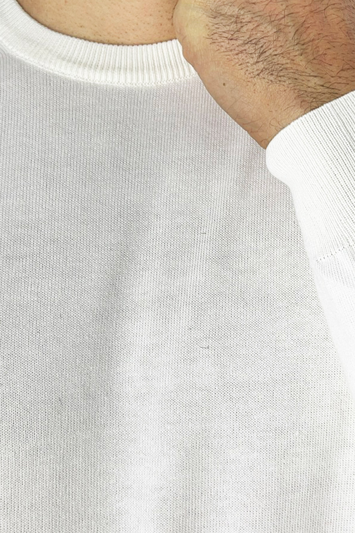 Maglioncino da uomo Bianco maniche lunghe 100% cotone di filo tinta unita