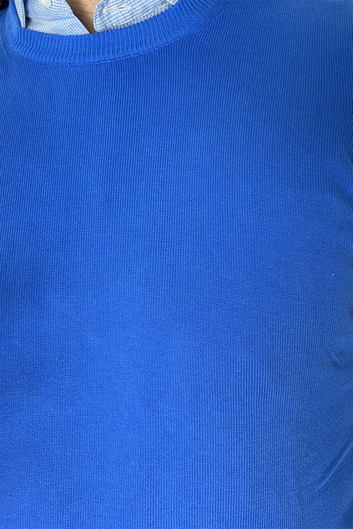 Gilet da uomo azzurro 100% cotone di filo finezza 12 tinta unita