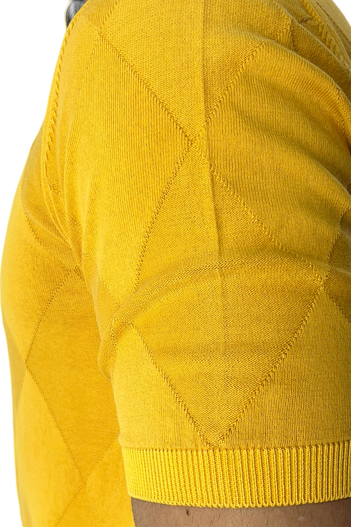 Maglioncino da uomo Giallo mezze maniche 100% cotone di filo finezza 14 trama rombi tono su tono