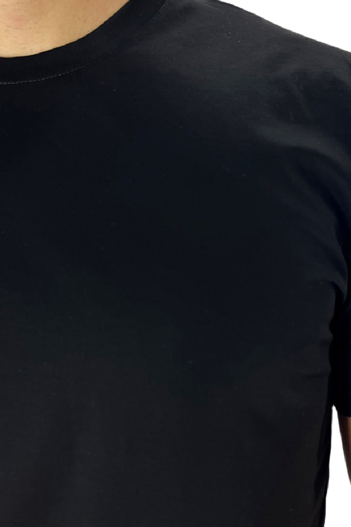 T-shirt da uomo filo di scozia nera 100% cotone slim fit tinta unita Made In Italy