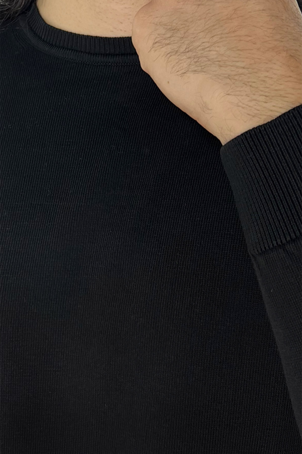 Maglioncino da uomo nero maniche lunghe 100% cotone di filo tinta unita finezza 12