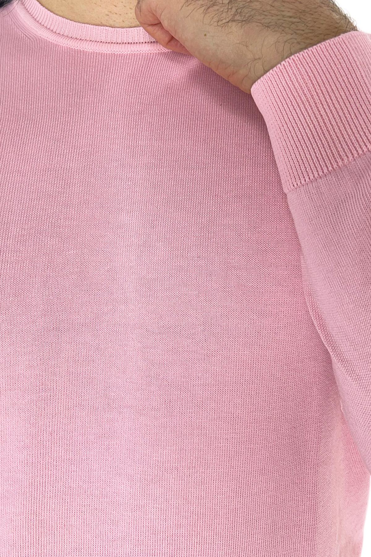 Maglioncino da uomo rosa maniche lunghe 100% cotone di filo tinta unita finezza 12