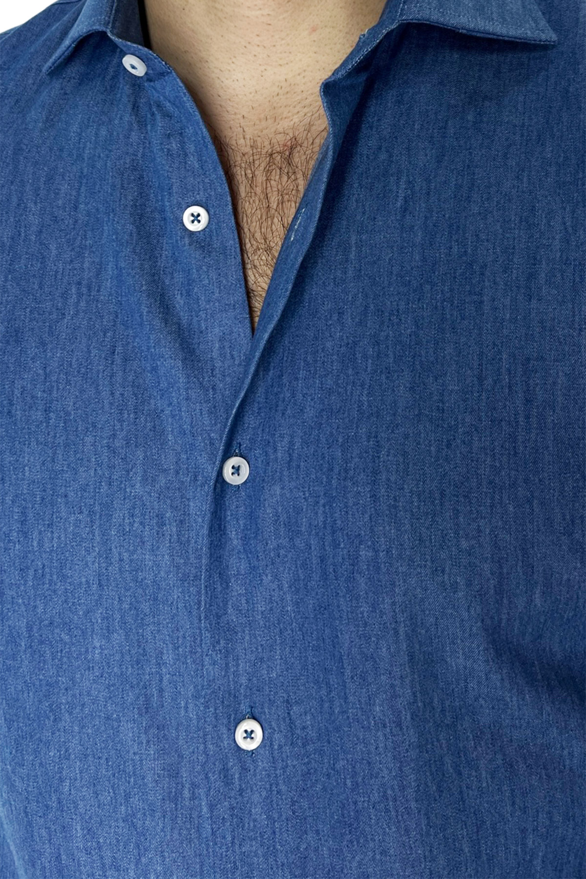 Camicia Uomo regular fit in cotone 100% effetto denim Collo semi francese