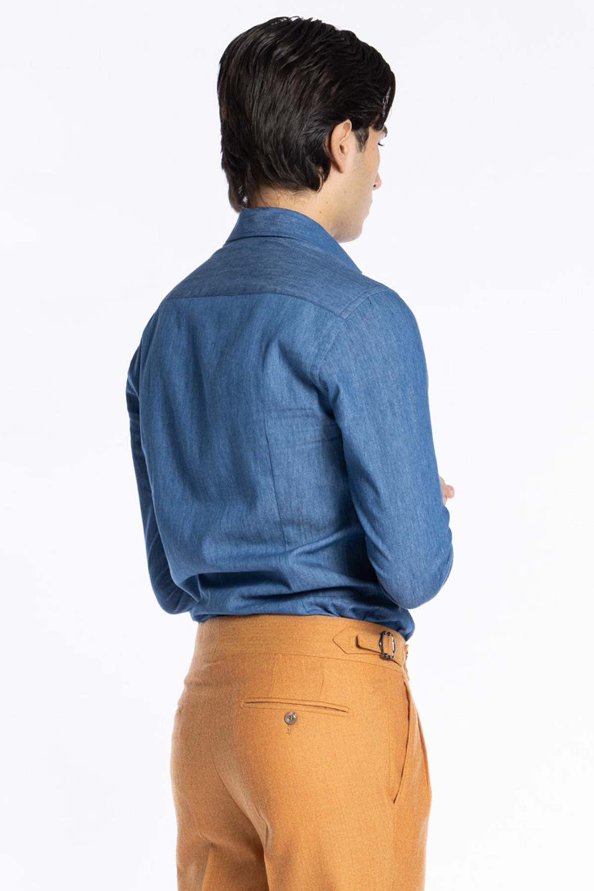 Camicia Uomo slim fit in cotone 100% effetto denim Collo semi francese